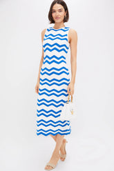 Blue & White Zig-Zag Stripe Mykonos Knit Maxi Dress